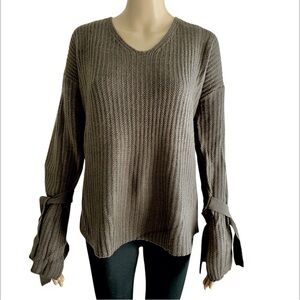 Stitch Fix Rev Sweater Ribbed Knit Split Tie Sleeve V Neck Green Size XL